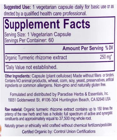 Buy Paradise Herbs Turmeric - 60 Vegetarian Capsules for Health & Wellness - Buy Online on GoSupps.com