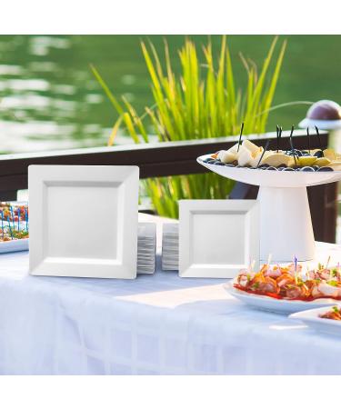 Oasis Creations White Square Plates Set 10 - 50 Count - Premium Hard White Disposable Plastic Plates - 10-Inch - Reusable & Disposable - Perfect for Salads, Appetizers, Dinners, Parties - Buy Online on GoSupps.com