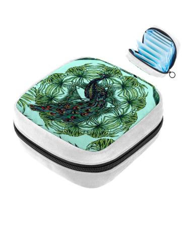 GIAPB Sanitary Napkin Storage Bag Period Bag Tampon Bag Makeup Bag Pad Pouch Peacock and Palm Leaves Color3217