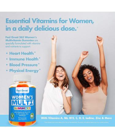 Feel Great Vitamin Co Women's Multivitamin Gummy | Essential Vitamin Blend for Women | Supports Women's Health | Chewable Gummy Supplement with Vitamin A, B-6, B-12, C, D, E, Biotin, Choline, Folic Acid, Zinc, and More - Buy Online on GoSupps.com