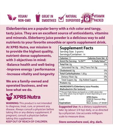 XPRS Nutra Organic Elderberry Juice Powder - Vitamin-Rich Elderberries Supplement - 8 oz - Buy Online on GoSupps.com