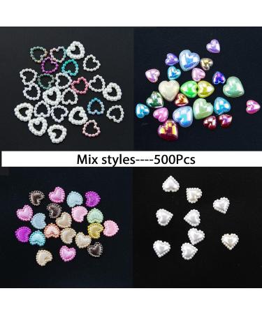500Pcs AB Color Heart Pearls Nail Charms | Beige Creamy White | Multi Shapes and Sizes | 3D Manicure and DIY Crafts Accessories - Buy Online on GoSupps.com