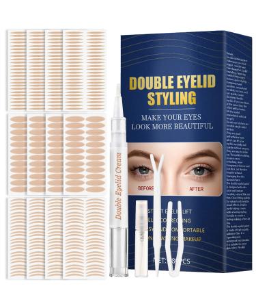 Eyelid Tape, 480Pcs Eyelid Lifter Strips, Waterproof Double Eyelid Tape with Fork Rods & Tweezers for Heavy Saggy, Hooded, Uneven, Mono-eyelids