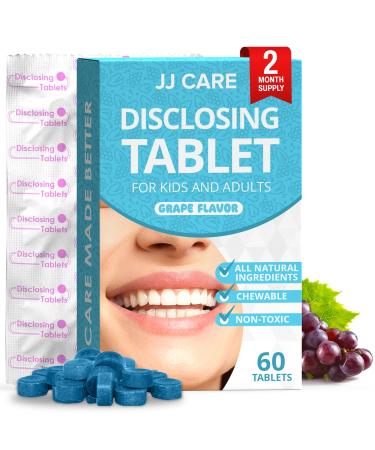 JJ Care Disclosing Tablets for Kids - 60 Count Grape Flavored Plaque Disclosing Tablets for Kids and Adults 2 Month Supply of Teeth Coloring Individually Wrapped Plaque Tablets