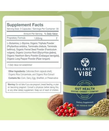 Balanced Vibe Organic Gut Health Supplement | Plant-Based Digestive & Gut Lining Support | L-Glutamine Glycine & 5 Organic Herbs to Reset Healthy Digestion and Fuel Your Day | 90 Capsules - Buy Online on GoSupps.com