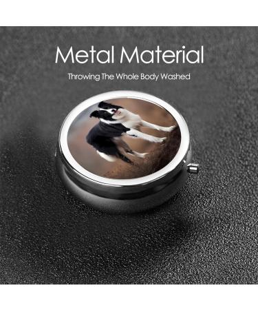 Border Collie Mini Metal Pill Box - 2x2x0.7 in Travel Medicine Organizer for Purse & Pocket - Buy Online on GoSupps.com