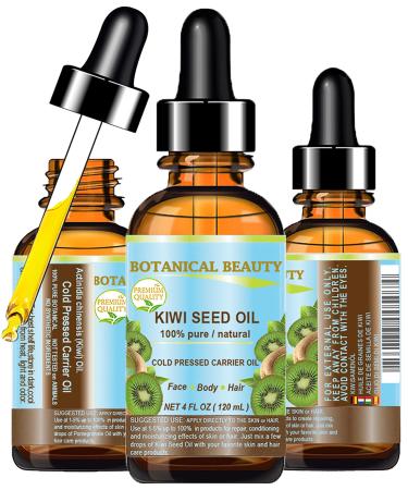 Botanical Beauty KIWI SEED OIL. 100% Pure Natural Undiluted Virgin Cold Pressed Carrier Oil. 4 Fl.oz.- 120 ml for Face Skin Body Hair Nail Care