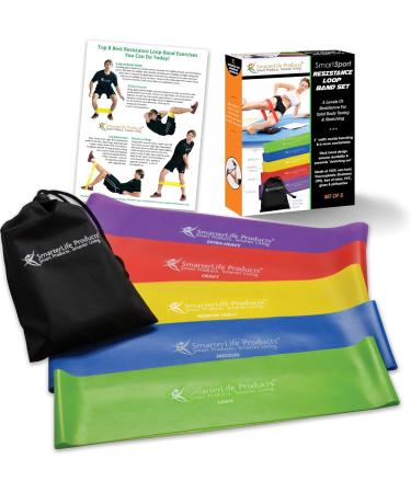 SmarterLife Resistance Bands - Non-Latex Workout Bands for Home Gym Weight Loss & Physical Therapy | 5 Extra Wide Bands for Men & Women | Free Workout Guide - Buy Online on GoSupps.com