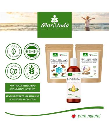  MoriVeda MoriVeda Women's Power Product Package for Women Psyllium Husk Capsules Moringa Woman Capsules Moringa Premium Oil rich in vitamins minerals and antioxidants - Buy Online on GoSupps.com