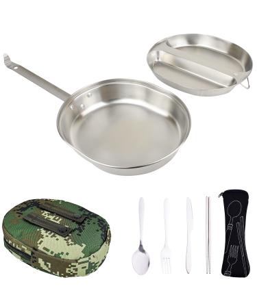 Mastiff Gears 304 (18/8) Stainless Steel (FDA Compliant) USGI Type Mess Kit, Revived Plate Set, Army Mess Kit with Utensils & Pouch for Outdoor Camping Hiking Picnic BBQ Beach
