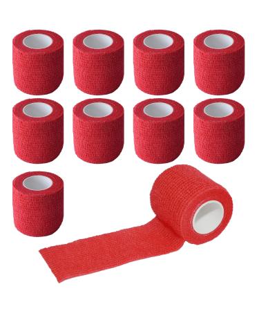 Gondiane 9 Pack 2 x 5 Yards Self Adhesive Bandage Wrap Self Stick Wrap for Ankle Wrist Finger Sports Breathable Cohesive Vet Tape for Pets (Red) 2 Inch Red