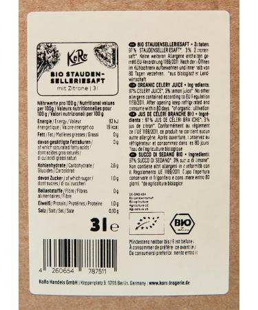 KoRo - Organic celery juice with lemon 3 liters - Changes traditional juices - Advantageous packaging - From organic farming - Buy Online on GoSupps.com