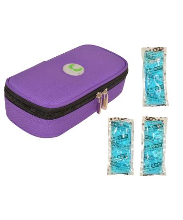 CHILDHOOD Waterproof Insulin Cooler Travel Case Temperature Display Medication Insulated Cooling Bag with 3 Ice Packs (Purple)