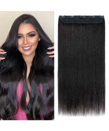 Clip in extensions real hair thick hair parts real hair 1PC 5 clips extensions real hair clip in soft naturally smooth hair extension 7a human hair 35cm-75g 1b# natural black