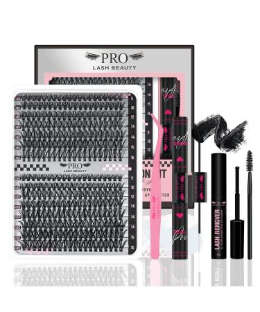 PRO DIY Lash Extension Kit 300 Pcs Lash Clusters D Curl Mix Eyelash Clusters Individual Lashes Kit Lash Bond And Seal Lash Remover Eyelash Brush Lash Tweezer Self Apply At Home(30D+40D-9-16mix Kit) 9-16 mix 30D+40D-D Kit