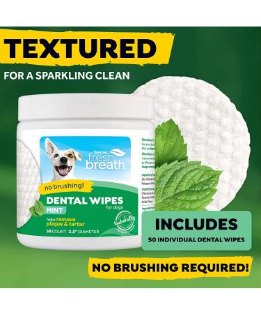 TropiClean Fresh Breath Dental Wipes for Dogs 50ct - No Brushing Teeth Cleaning - Removes Plaque & Tartar - Freshens Breath - Buy Online on GoSupps.com