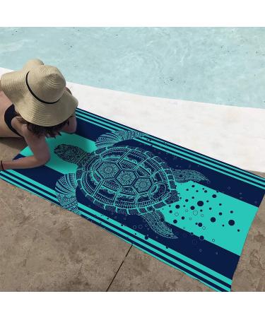 Hexagram Sea Turtle Beach Towel - Tropical Blue Microfiber Bath Towel for Adults - Sand Free, Quick Dry, Large Pool Towel - Oversized 31x63 inch Towel for Yoga - Buy Online on GoSupps.com