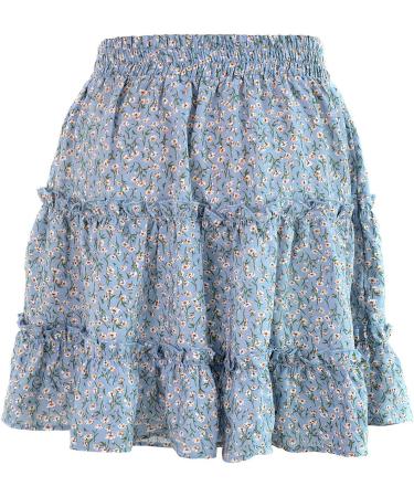 LAEMILIA Womens Floral Print Pleated Mini Skater Skirt - Blue - Buy Online on GoSupps.com