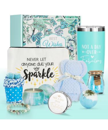 9PCS Relaxing Spa Gifts Basket Set for Women Blue Ocean Self Care Gifts Mother Day's Gifts Idea for Birthday Gifts Best Friends Sister Wife Girlfriend Coworker Teacher Employee