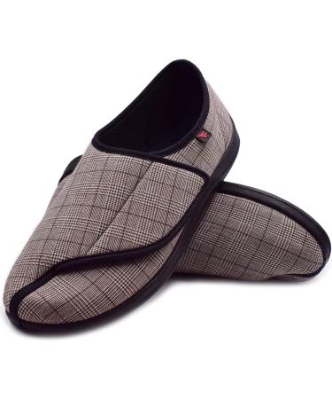 FZYUAN Wide Width Diabetic Slippers for Men Size 12 - Adjustable Closures, Memory Foam, Orthopedic Shoes for Elderly with Arthritis and Edema - Brown - Buy Online on GoSupps.com