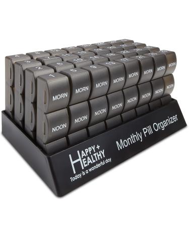 Month Pill Box Organizer - 32 Compartments | Morning-Noon-Night - 30 Day Pill Case with 32 Daily Compartments for Vitamins, Supplements, Medication - Travel Monthly Pill Organizer 3 Times-a-Day, Black