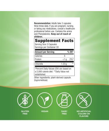 Nature's Way Chlorella Micro-Algae Superfood Supports Antioxidant Pathways* 1 230 mg per 3-Capsule Serving Vegetarian Non-GMO Project Verified 100 Capsules (Packaging May Vary) - Buy Online on GoSupps.com