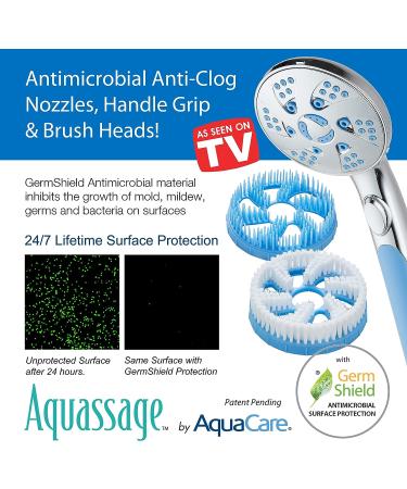 AquaCare 4-in-1 Aquassage Shower Head - High Pressure 10-mode Hand Shower with Hydro Body Brush & Hair Brush, Two Brackets, 6ft Stainless Steel Hose, Chrome Finish - Buy Online on GoSupps.com