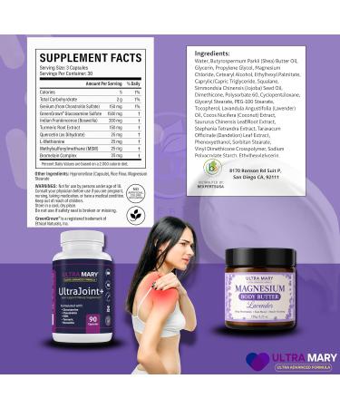 Joint Support UltraMary+(90 Capsules)+Magnesium Body Butter(4.23oz) Glucosamine 1500mg Chondroitin MSM Turmeric & Boswellia Muscle & Joint Relief Combo Lavender Scent Articulaciones & M sculos - Buy Online on GoSupps.com