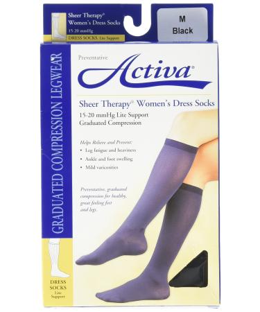 Activa 15-20 mmHg Sheer Therapy Women's Socks, Black, Medium