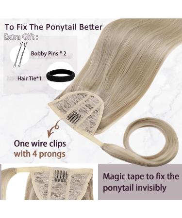 Runature 50cm Real Hair Ponytail Extension - Ash Blonde & Medium Blonde Highlights | 80g Remy Human Hair Braid #16P22 - Buy Online on GoSupps.com