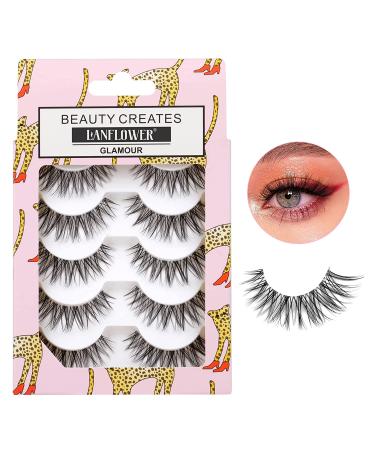 Lanflower Cat Eye False Eyelashes - Natural Look, Clear Band, 5 Pairs, 14MM Wispy Tapered Ends - Buy Online on GoSupps.com