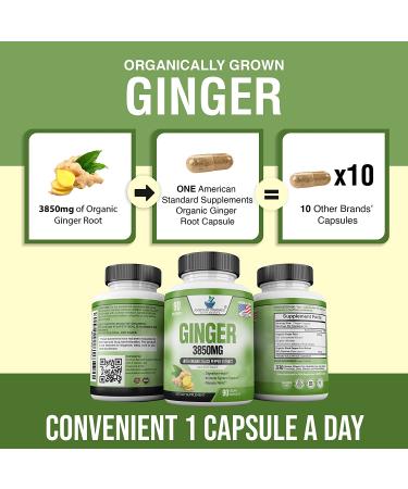 Organic Ginger Root Capsules 3850mg - Immune Support Supplement with Ginger Powder for Digestive Health - 90 Veg Capsules - Buy Online on GoSupps.com