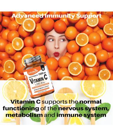 High Strength Vitamin C and Zinc Capsules | 1500mg Vitamin C & 40mg Zinc | Rosehip & Citrus Bioflavonoids | Supports Immune System | 180 Vegan Capsules | UK Made - Buy Online on GoSupps.com