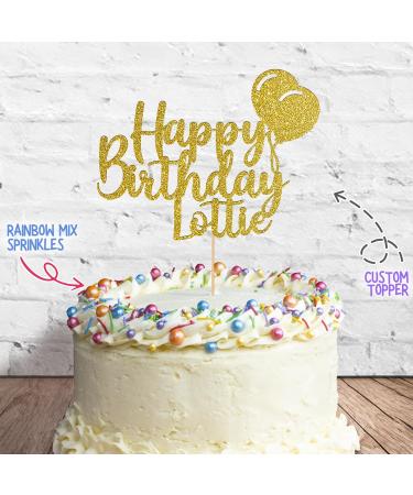 Cakeshop Cake Decoration Pack | Happy Birthday Premium Double Sided Glitter Card Cake Topper Sign & 25g Party Pack of Cake Sugar Sprinkles | Custom Name Cake Decorations (Gold) Non-Prime Glitter Card: Gold - Buy Online on GoSupps.com