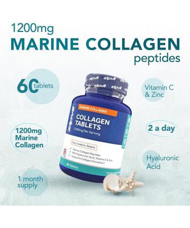 Zipvit Marine Collagen 1200mg Tablets with Hyaluronic Acid Vitamin C and Zinc. High Strength Type 1 Collagen for Men and Women Supports Hair Skin and Nails 60 Tablets 1 Month Supply Collagen Tablets - 60 Pack - Buy Online on GoSupps.com