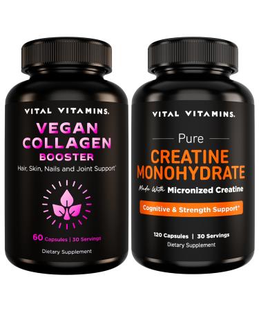 Vital Vitamins Vegan Collagen Booster 60 ct + Creatine Capsules 120 ct