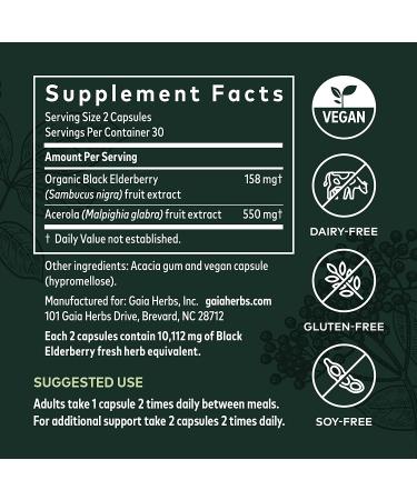 Buy Gaia Herbs Black Elderberry & Acerola Fruit â€“ 60 Vegan Capsules for Immune Support - Buy Online on GoSupps.com