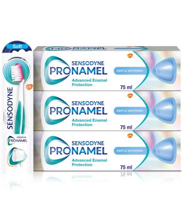 Sensodyne Pronamel Regime Kit | 3x Sensodyne Pronamel Gentle Whitening Cool Mint Toothpaste 75 ml and 1x Pronamel Toothbrush | Daily Oral And Enamel Care Regimen 4 Count (Pack of 1) Gentle Whitening Single