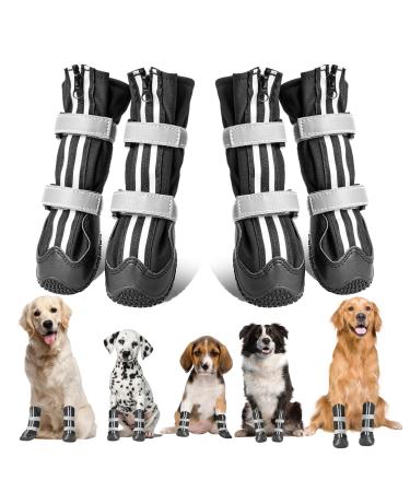 Ohcozzy waterproof dog shoes with zipper dog boots with reflective straps dog shoes paw protection for line medium -sized and large dogs 4 pieces (size S black) S black