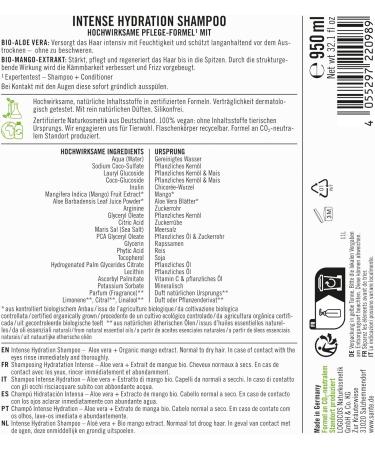 SANTE Naturkosmetik Intense Hydration Shampoo Aloe Vera + Mango Extract Vegan Care Shampoo with Pump Strengthens and Hydrates Dry Hair 950 ml - Buy Online on GoSupps.com