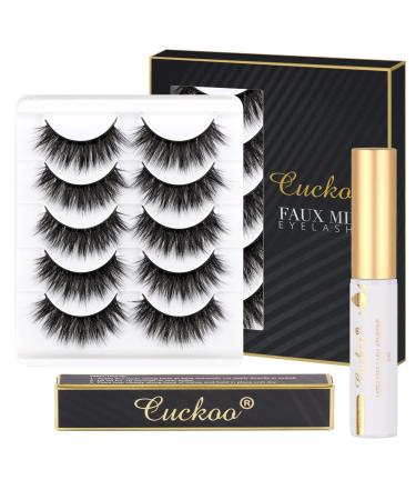 Cuckoo Faux Mink Lashes Pack,5 Pairs 3D Faux Mink Eyelashes with Eyelash Glue Kit,Long Dramatic False Eyelashes for Women,Fluffy Fake Eyelashes Comfortable and Natural Soft (JL-919) Cuckoo 5 Pairs Kit-A6