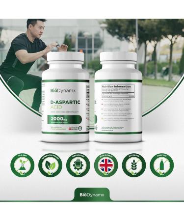 BioDynamx D Aspartic Acid | 180 Capsules | 500mg D-Aspartic Acid Supplement | Non-GMO & Allergen Free | UK Made - Buy Online on GoSupps.com