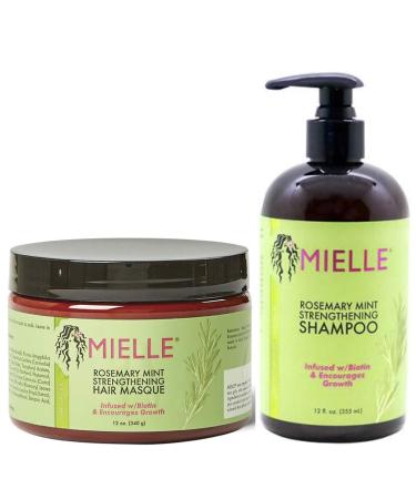 Strengthening hair mask with rosemary and strengthening shampoo with rosemary from Mielle Organics