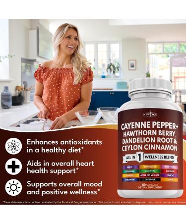 NEW AGE Cayenne Pepper Capsules Supplement with Hawthorn Berry Dandelion Root Ceylon Cinnamon Garlic Ginger ACV Milk Thistle Beet Root Aloe Vera - 120 Count 60 Count (Pack of 2) - Buy Online on GoSupps.com
