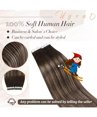 Ugeat Chocolate Brown Ombre Tape Extensions - Real Hair 20 Pieces 50cm #4/18/4 - Premium Quality for Effortless Length & Volume - Buy Online on GoSupps.com