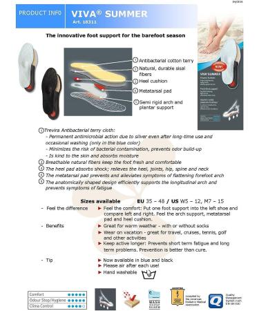 Pedag Viva Summer Orthotic Insoles | Made in Germany | Plantar Fasciitis Relief | Metatarsal Support | Sweat-Absorbing Terry Cotton | Men US 12/EU 45 | 1 Pair - Buy Online on GoSupps.com