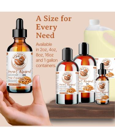 Sweet Almond Oil. 236ml. 100% Pure. Cold-pressed. Unrefined. Organic. Pasteurized. Additive-free. Promotes Skin Hydration. Nourishes Hair. Natural Moisturizer for Hair Face Body Nails Beard Stretch Marks. Bella Terra Oils. 236 ml (Pack of 1) - Buy Online on GoSupps.com