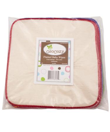 OsoCozy Flannel Cloth Baby Wipes - Reusable and Washable Saves Money - 15 Pack Unbleached/Natural 100% Cotton - Soft and Durable - Colorful Outer Stitching - 8 x 8 inches each. - Buy Online on GoSupps.com
