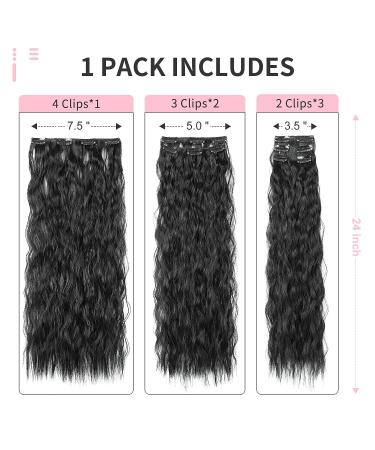FLUFYMOOZ 24 Inch Natural Black Clip In Hair Extensions - Long Mermaid Waves Synthetic Hairpiece for Women - Buy Online on GoSupps.com