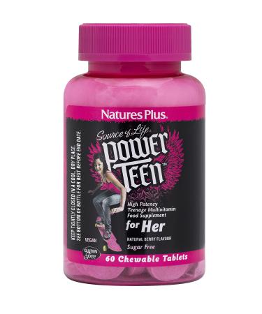 Nature's Plus Source of Life Power Teen For Her Sugar Free Natural Wild Berry Flavor 60 Chewable Tablets